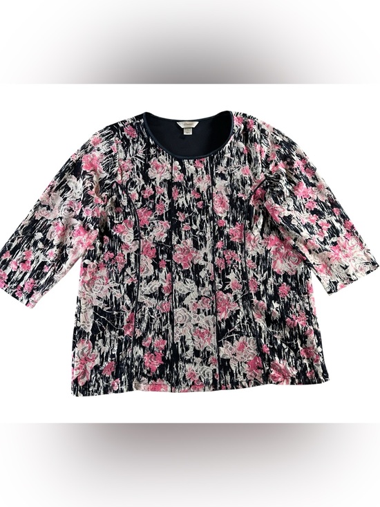 CJ Banks Tops - CJ Banks Black Top with Pink Floral Print 1X
